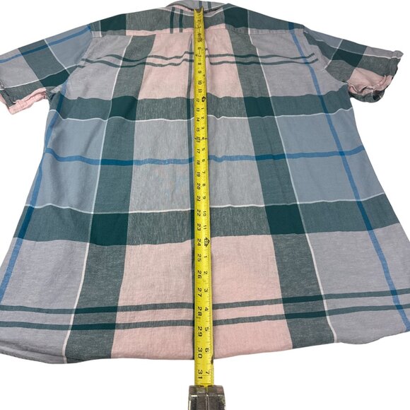 Barbour Shirt L Mens Short Sleeve Button Front Plaid Tan Checked Tailored Fit - Picture 8 of 8